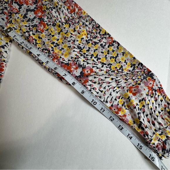 LOFT Petite Floral Split-Neck Blouse Ruffle Hem Long Sleeve Small SP - Picture 12 of 15